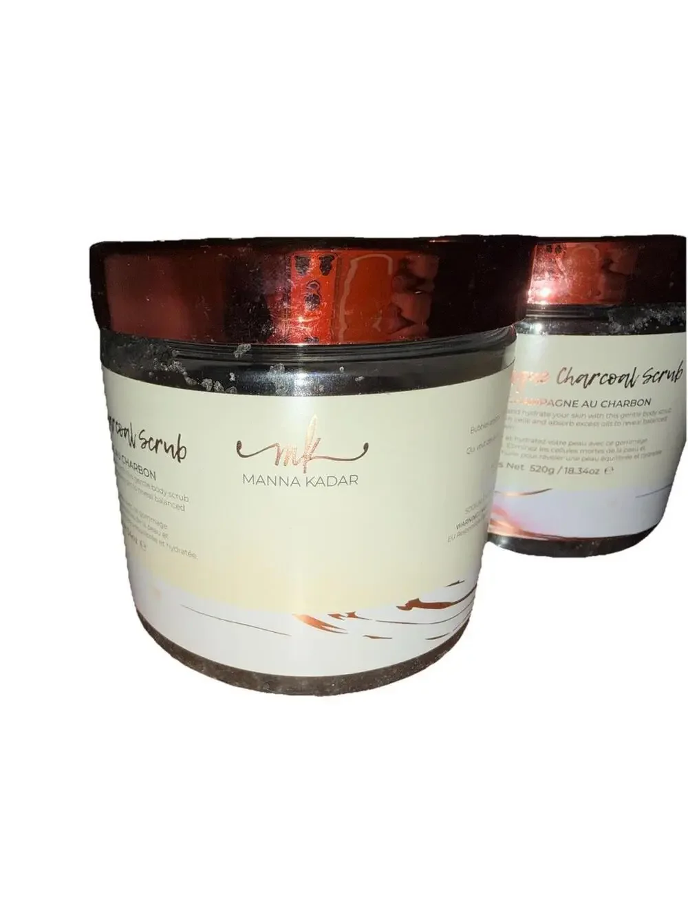 Lot Of Two (2) Manna Kadar Relax Champagne Charcoal Scrub New Sealed 18.34 oz